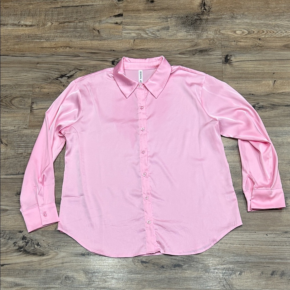 Zenana Light Pink Satin Shirt
